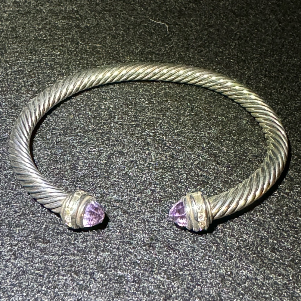 David Yurman Cable Classics Bracelet Sterling Silver Amethyst and Pavé Diamonds
